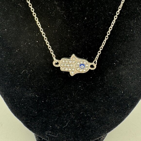 Hamsa Hand Evil Eye Crystal Pendant Necklace Chain Adjustable - Picture 1 of 3